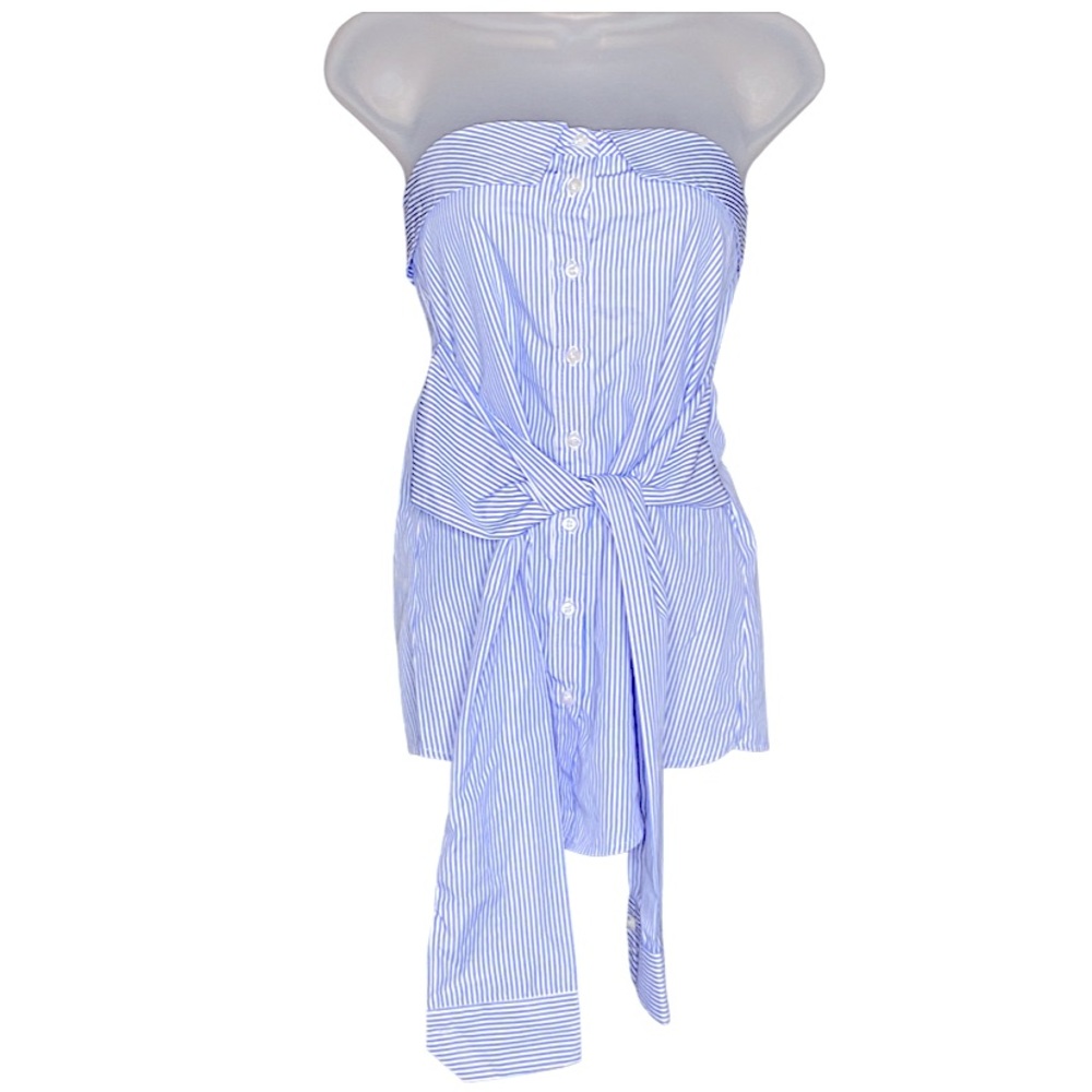 Tea & Cup L.A. Strapless Blue White Striped Tops